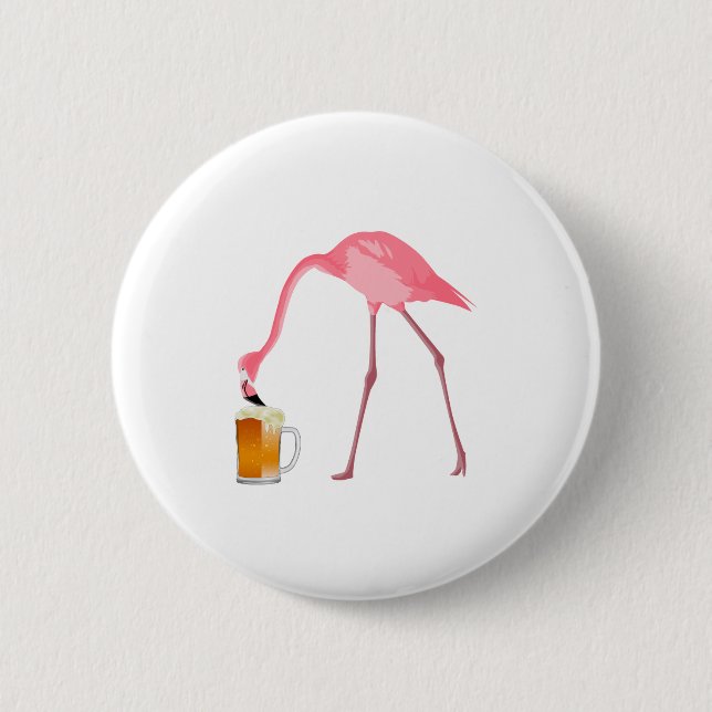Pink Flamingo Beer Lover 6 Cm Round Badge (Front)