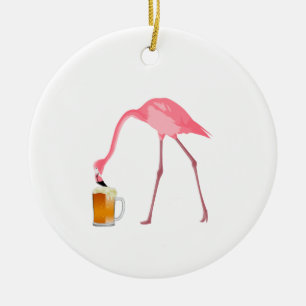 Pink Flamingo Beer Lover Ceramic Tree Decoration