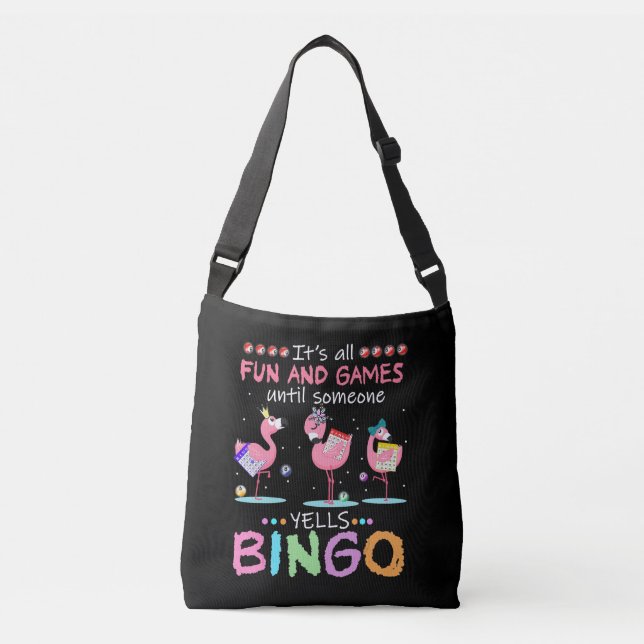 Pink Flamingo Bingo Funny Gift Art Crossbody Bag (Front)