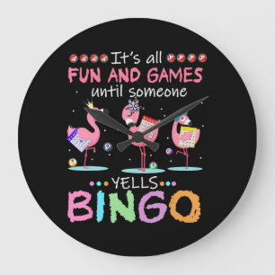 Pink Flamingo Bingo Funny Gift Art Large Clock