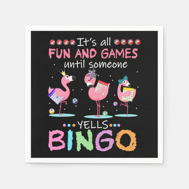 Pink Flamingo Bingo Funny Gift Art Napkin (Front)
