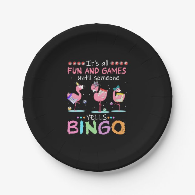 Pink Flamingo Bingo Funny Gift Art Paper Plate (Front)
