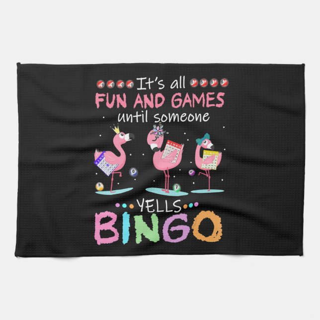 Pink Flamingo Bingo Funny Gift Art Tea Towel (Horizontal)