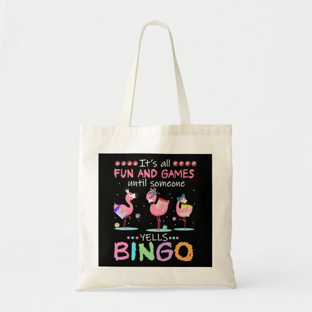 Pink Flamingo Bingo Funny Gift Art Tote Bag (Front)