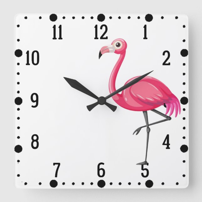 Pink Flamingo Bird-89686 Square Wall Clock (Front)