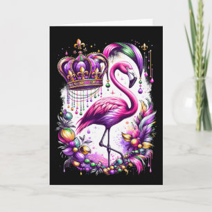 Pink Flamingo Bird Cute Mardi Gras Carnival Card