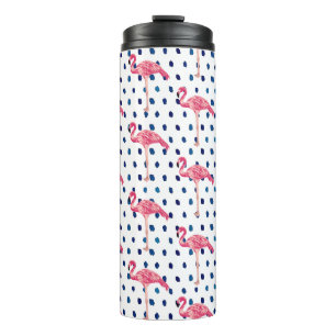 Pink Flamingo Bird Dot Pattern Thermal Tumbler