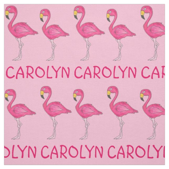 Pink Flamingo Bird Flamingos Personalised Name Fab Fabric (Swatch)