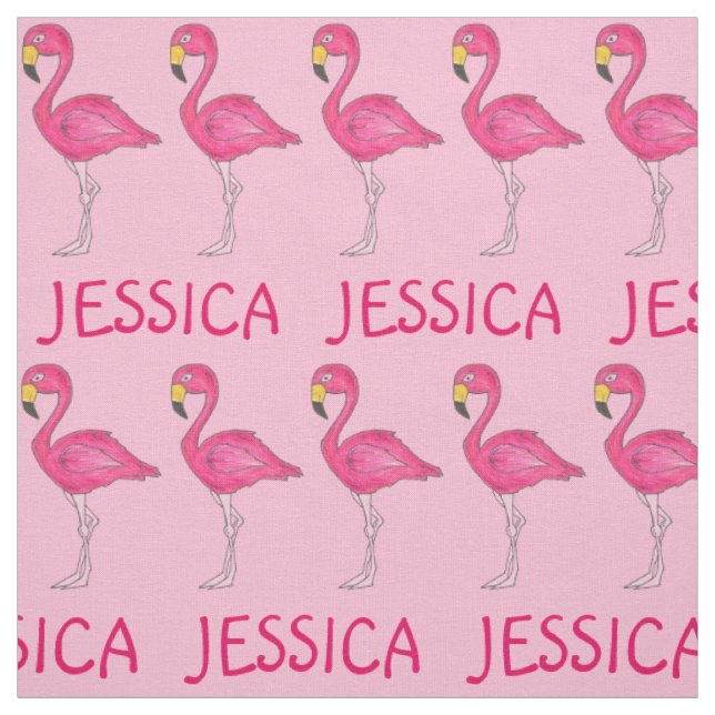 Pink Flamingo Bird Flamingos Personalised Name Fabric (Swatch)