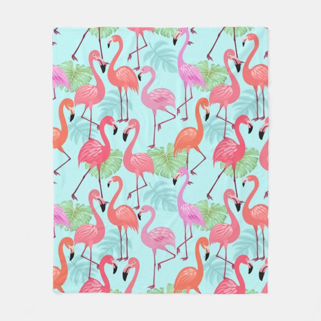 Pink Flamingo Bird Fleece Blanket Gift (Front)