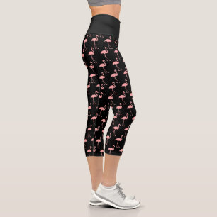 Pink flamingo bird high waist capri leggings