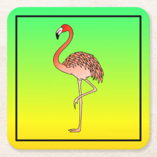 Pink Flamingo Bird Lineart-57567 Coffee Mug Square Paper Coaster