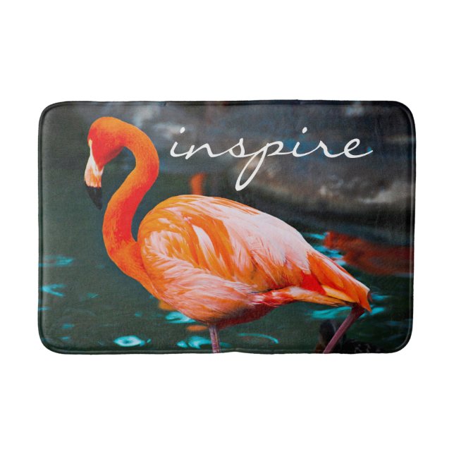 Pink Flamingo Bird Photo Inspire Quote Modern Bath Mat (Front)