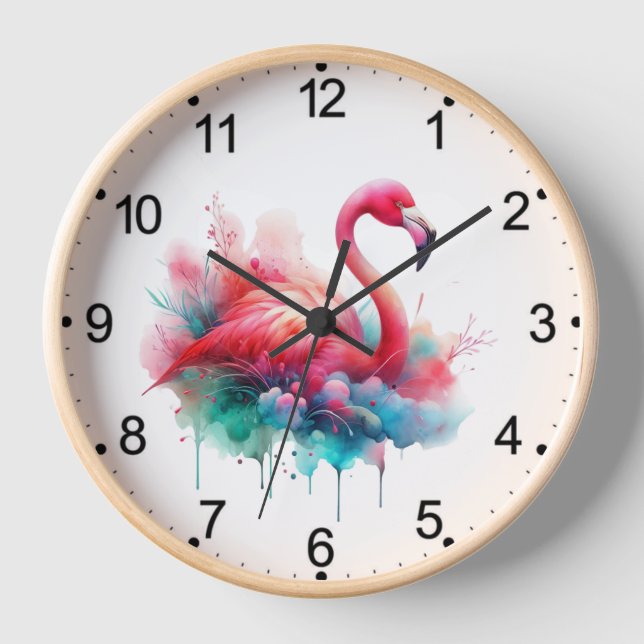 Pink Flamingo Bird Sublimation Clock (Front)