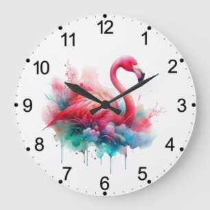 Pink Flamingo Bird Sublimation Large Clock