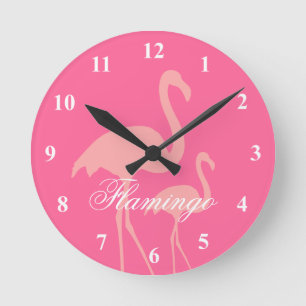 Pink flamingo bird wall clock with custom text