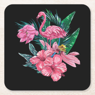 Pink Flamingo Bird Watercolor Artwork Square Paper Coaster