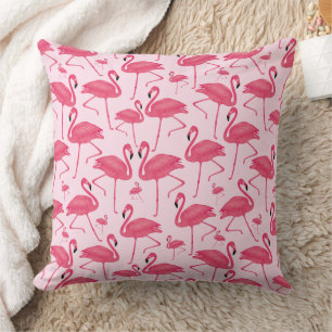 Pink Flamingo Bird Watercolor on Pale Pink Design Cushion