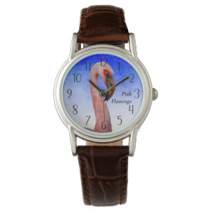 Pink Flamingo Bird Watercolor Painting Poster Watch