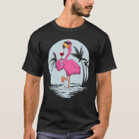 Pink Flamingo Bird With Glass Of Wine Summer Vacat