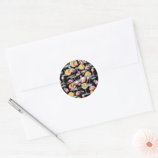 Pink Flamingo birds and sunset | Tropical Tango  Classic Round Sticker