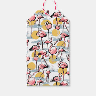 Pink Flamingo birds and sunset | Tropical Tango  Gift Tags
