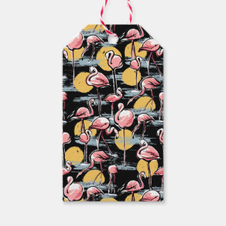 Pink Flamingo birds and sunset | Tropical Tango  Gift Tags
