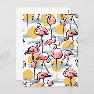 Pink Flamingo birds and sunset | Tropical Tango  Holiday Postcard