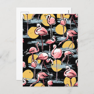Pink Flamingo birds and sunset | Tropical Tango  Holiday Postcard