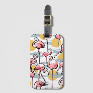 Pink Flamingo birds and sunset Tropical Tango Luggage Tag