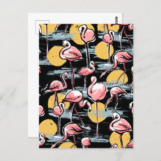 Pink Flamingo birds and sunset | Tropical Tango  Postcard