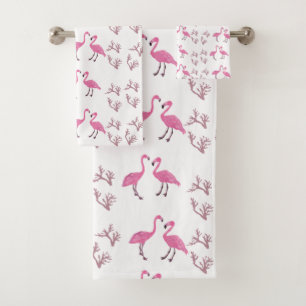 Pink Flamingo Birds Bath Towel Set