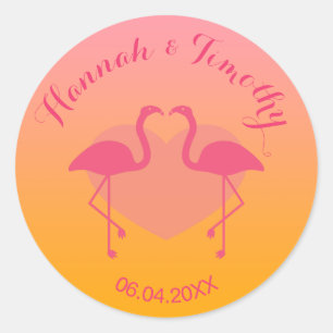 Pink Flamingo Birds Custom Wedding Classic Round Sticker
