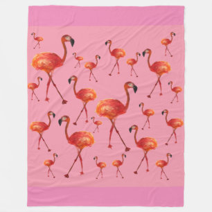 Pink Flamingo Birds Fleece Blanket