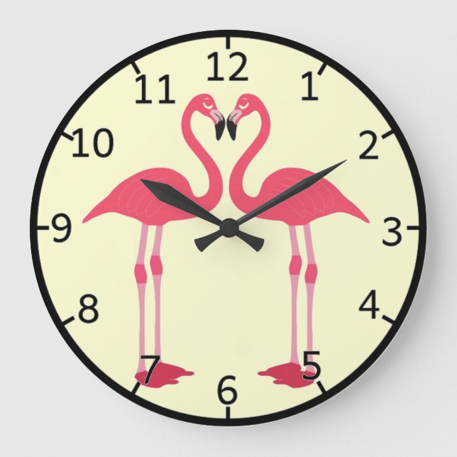 Pink flamingo-birds-love-heart large clock (Front)