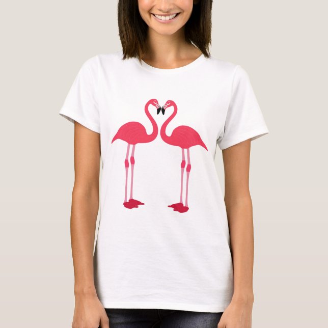 Pink flamingo-birds-love-heart T-Shirt (Front)