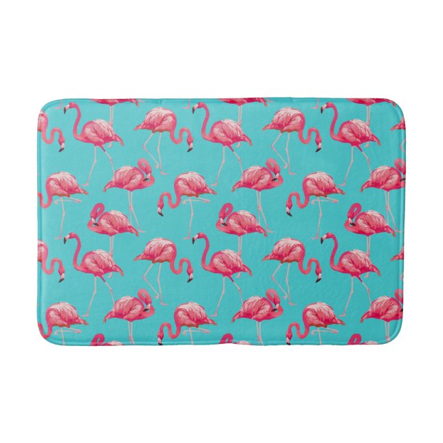 Pink flamingo birds on turquoise background bath mat (Front)