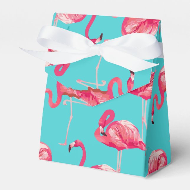Pink flamingo birds on turquoise background favour box (Front Side)