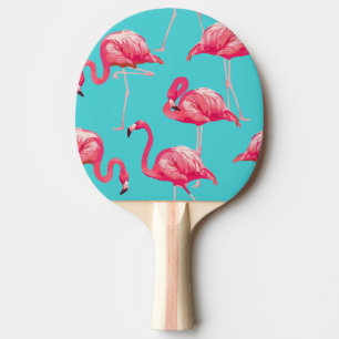Pink flamingo birds on turquoise background ping pong paddle