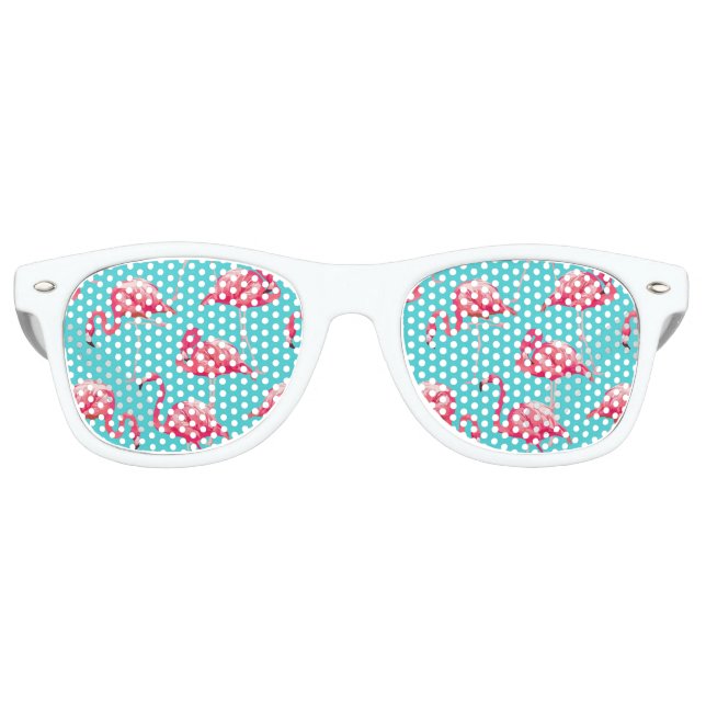 Pink flamingo birds on turquoise background retro sunglasses (Front)