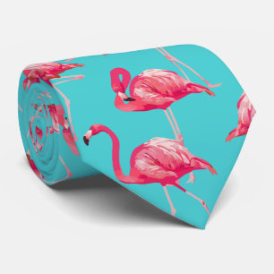 Pink flamingo birds on turquoise background tie