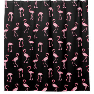 Pink Flamingo Birds Pattern Black or Custom Colour Shower Curtain