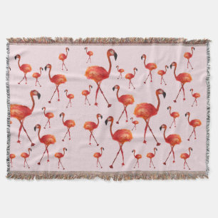 Pink Flamingo Birds  Throw Blanket