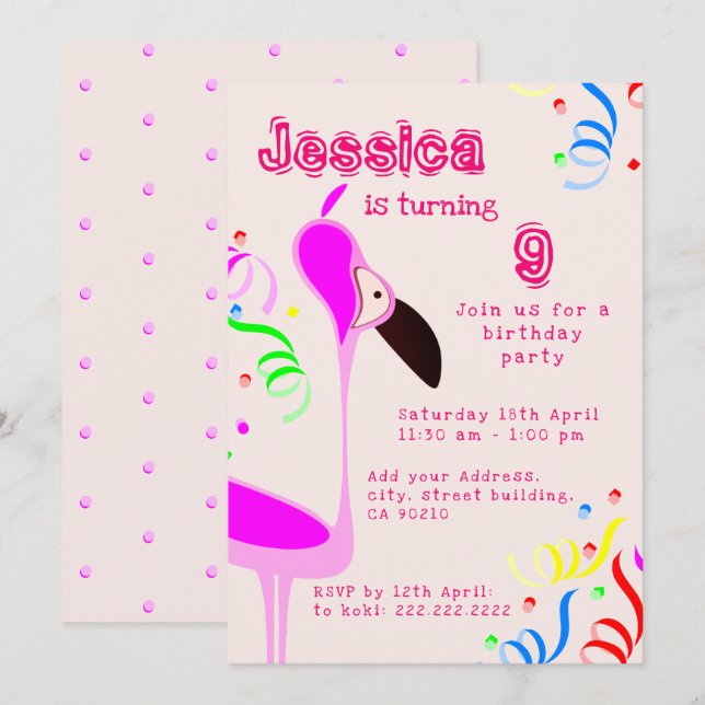 Pink Flamingo Birthday  Invitation (Front/Back)