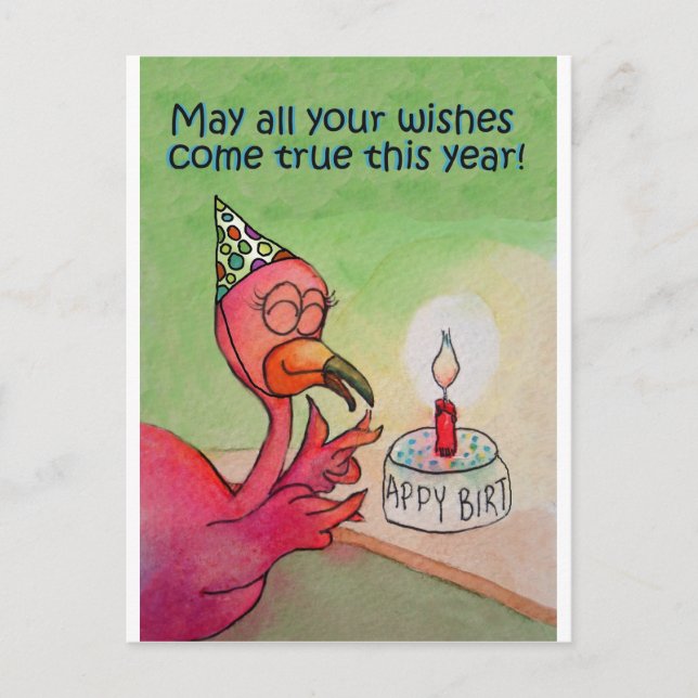 Pink Flamingo Birthday Wish Watercolor Card (Front)
