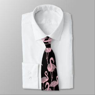 Pink Flamingo Black Business Suit Wedding Prom Tie