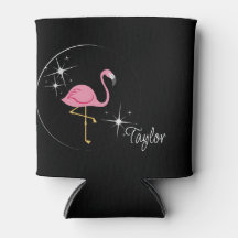 Pink Flamingo Black Can Cooler