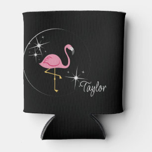 Pink Flamingo Black Can Cooler
