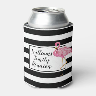 Pink Flamingo black white celebration reunion Can Cooler