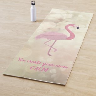 Pink Flamingo, Bokeh -Motivational Message Yoga Mat